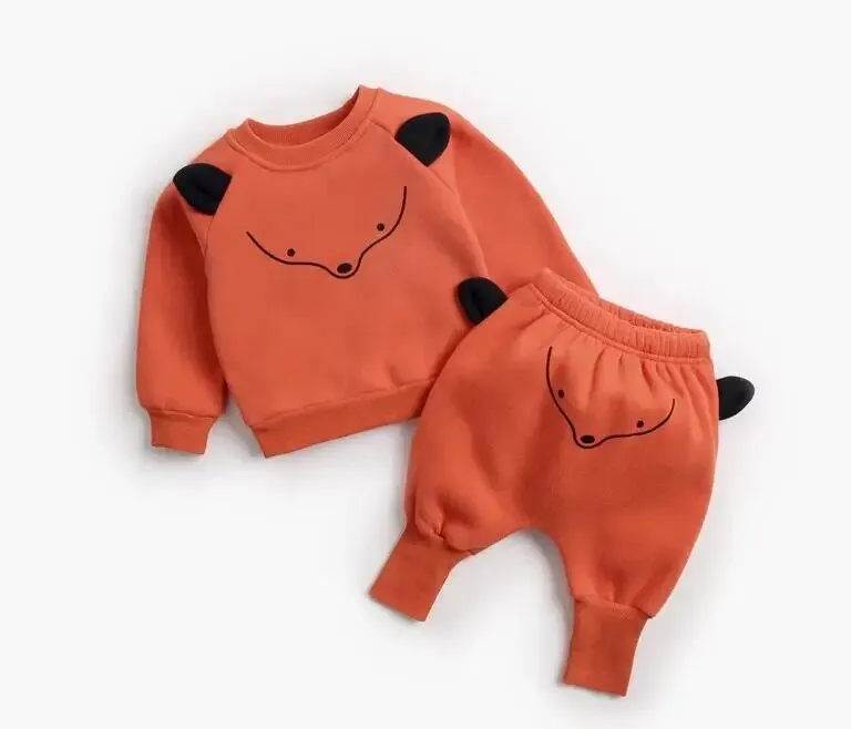 Animal Printed 2Pcs Casual Warm Baby Clothes Sets Tops   Pants