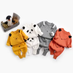 Animal Printed 2Pcs Casual Warm Baby Clothes Sets Tops   Pants