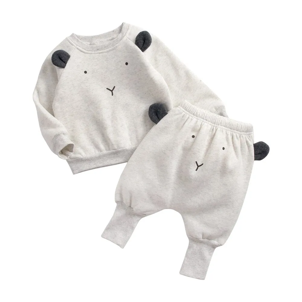 Animal Printed 2Pcs Casual Warm Baby Clothes Sets Tops   Pants