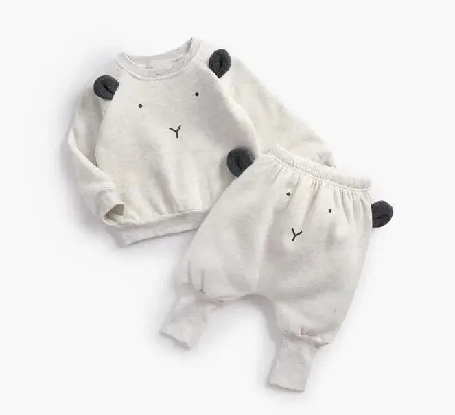 Animal Printed 2Pcs Casual Warm Baby Clothes Sets Tops   Pants