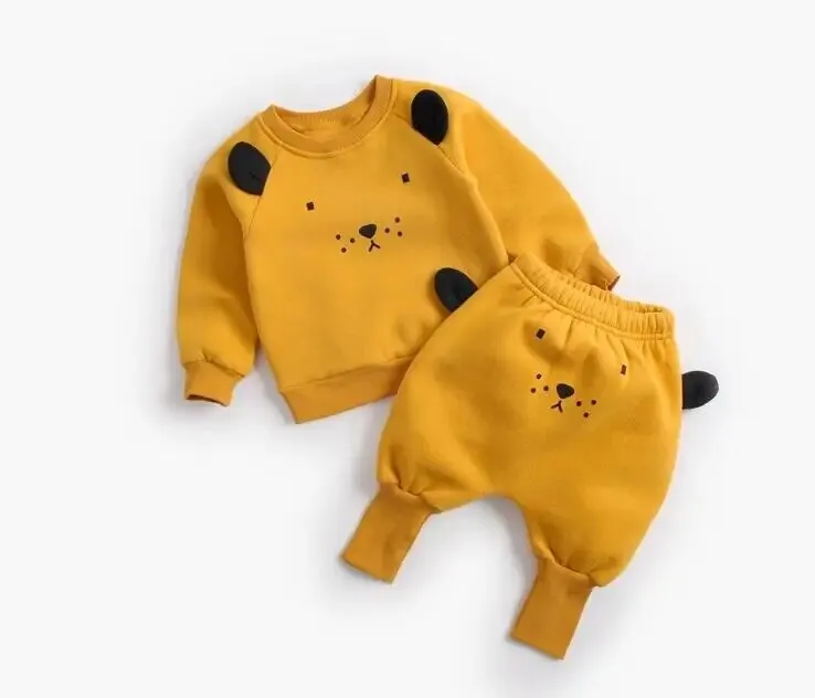 Animal Printed 2Pcs Casual Warm Baby Clothes Sets Tops   Pants
