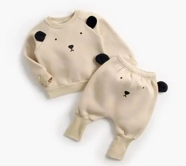 Animal Printed 2Pcs Casual Warm Baby Clothes Sets Tops   Pants