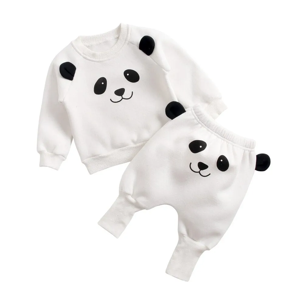 Animal Printed 2Pcs Casual Warm Baby Clothes Sets Tops   Pants