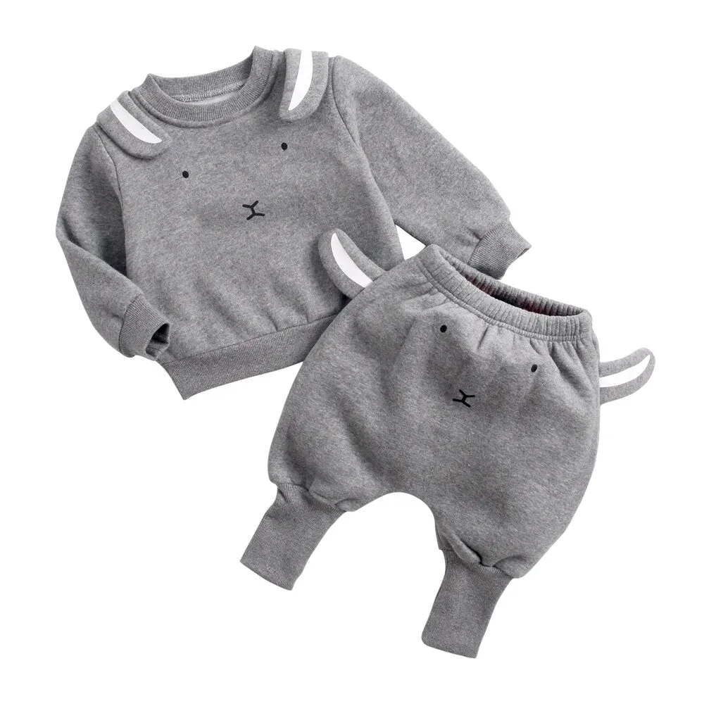 Animal Printed 2Pcs Casual Warm Baby Clothes Sets Tops   Pants