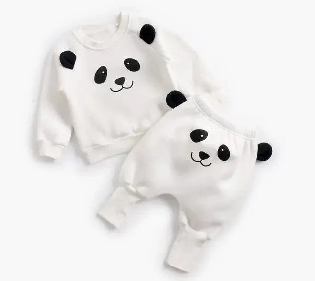 Animal Printed 2Pcs Casual Warm Baby Clothes Sets Tops   Pants