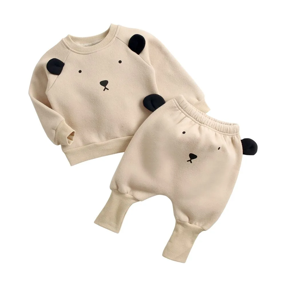Animal Printed 2Pcs Casual Warm Baby Clothes Sets Tops   Pants