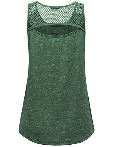 AxByCzD Athleisure Wear for Women,Ladies Soft Breathable Cool Moisture Wicking Keyhole Mesh Stitching Yoga Gym Tank Tops Abrasion Resistant Exercise Sports Jogging Pilates Casual Shirts Green Large