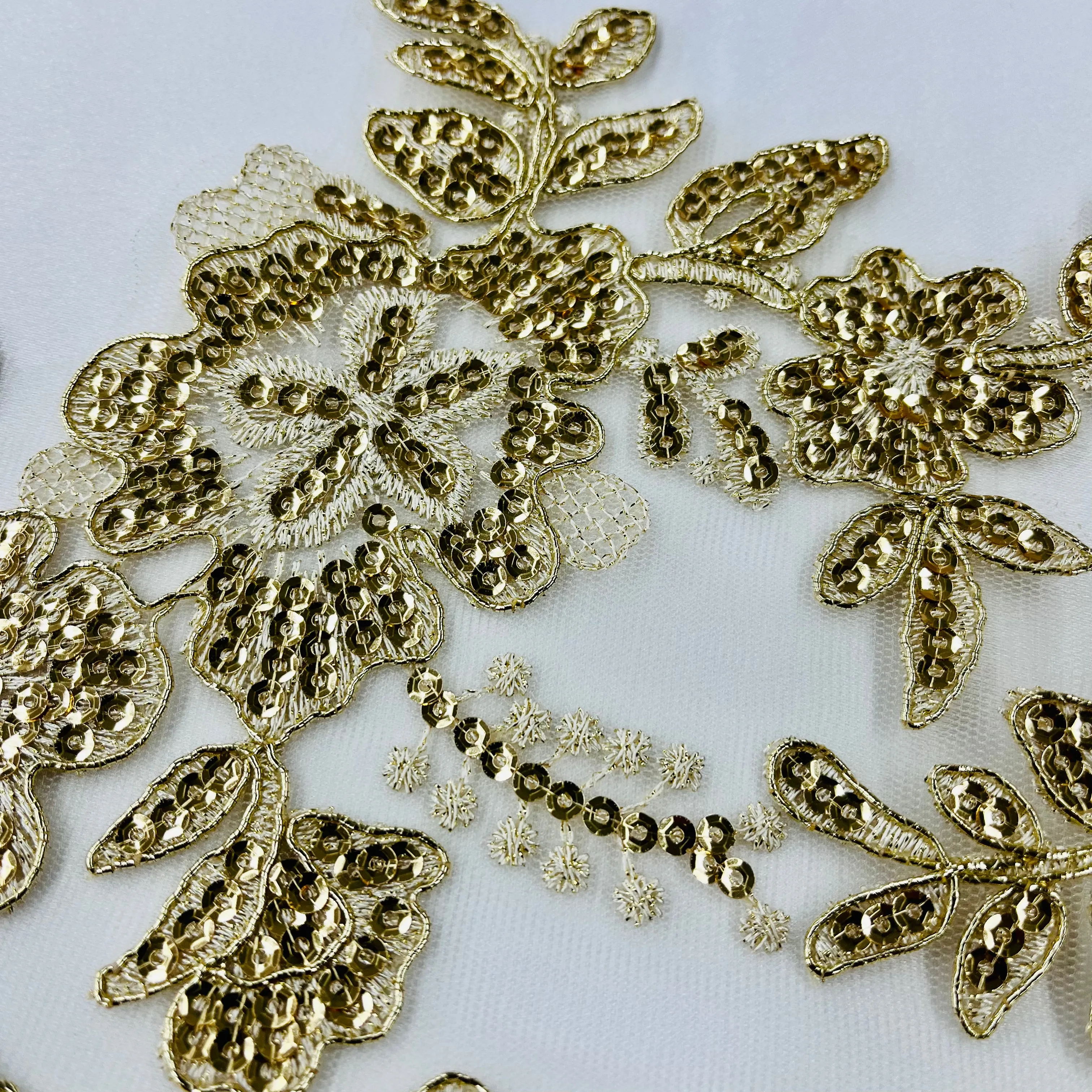 Beaded & Corded Floral Lace Trimming Embroidered on 100% Polyester Net Mesh | Lace USA - 97217W-SB
