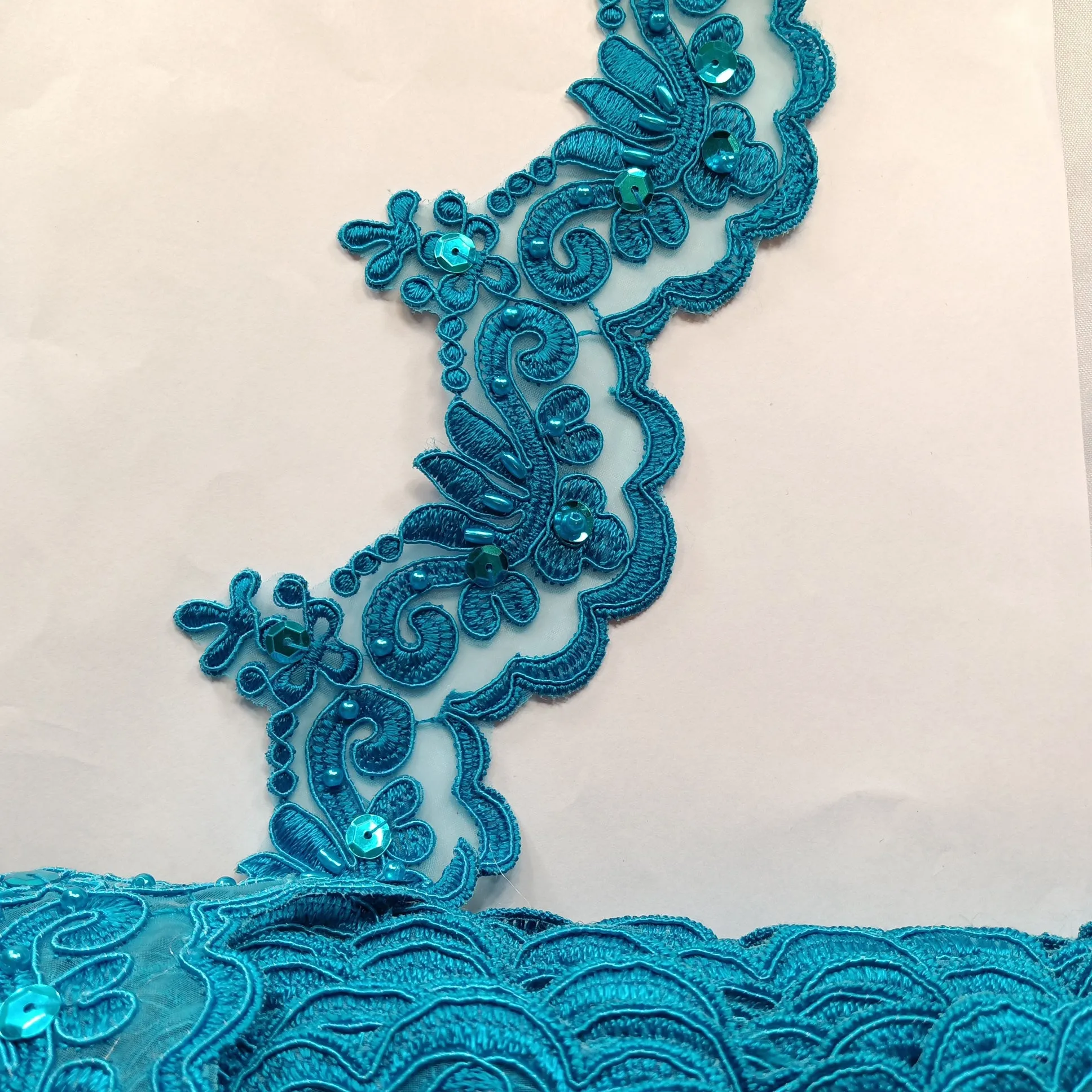 Beaded & Corded Lace Trimming Embroidered on 100% Polyester Organza | Lace USA - KZ-34