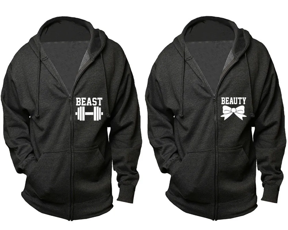 Beast & Beauty Couple Matching Zipper Hoodies – Unisex, Sold Separately in All Sizes, Stylish and Comfortable