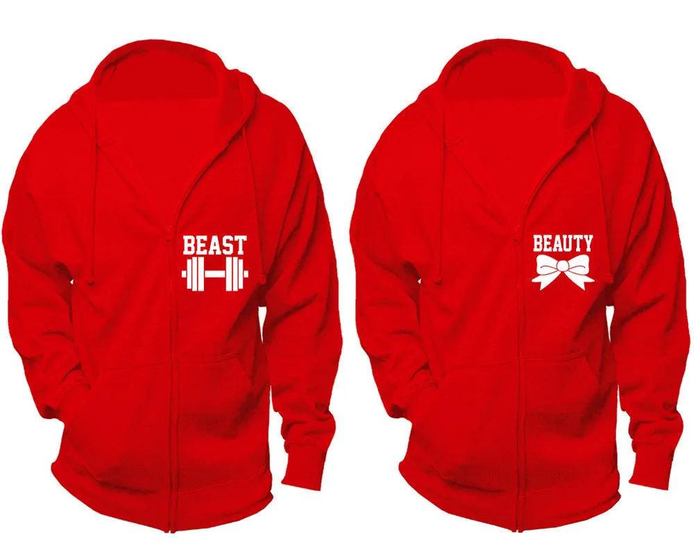 Beast & Beauty Couple Matching Zipper Hoodies – Unisex, Sold Separately in All Sizes, Stylish and Comfortable
