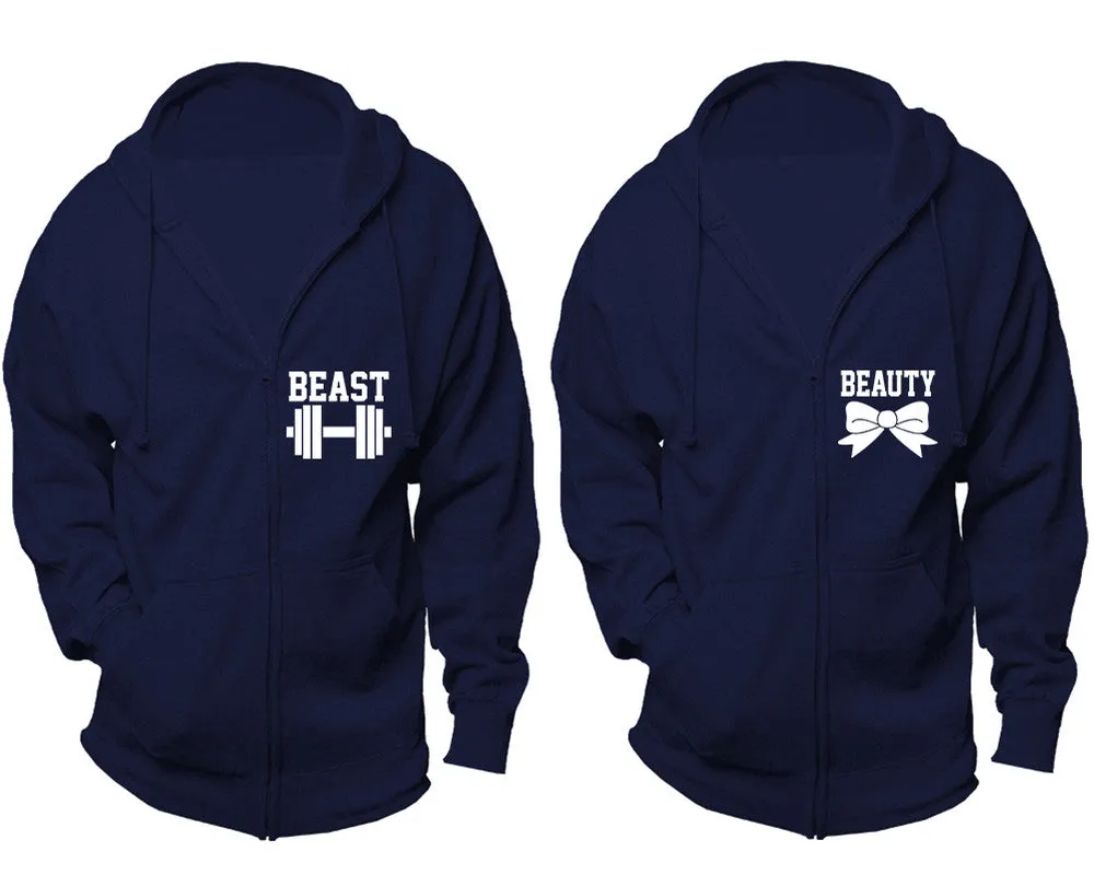 Beast & Beauty Couple Matching Zipper Hoodies – Unisex, Sold Separately in All Sizes, Stylish and Comfortable