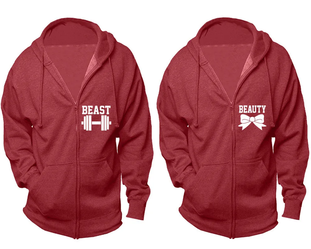 Beast & Beauty Couple Matching Zipper Hoodies – Unisex, Sold Separately in All Sizes, Stylish and Comfortable