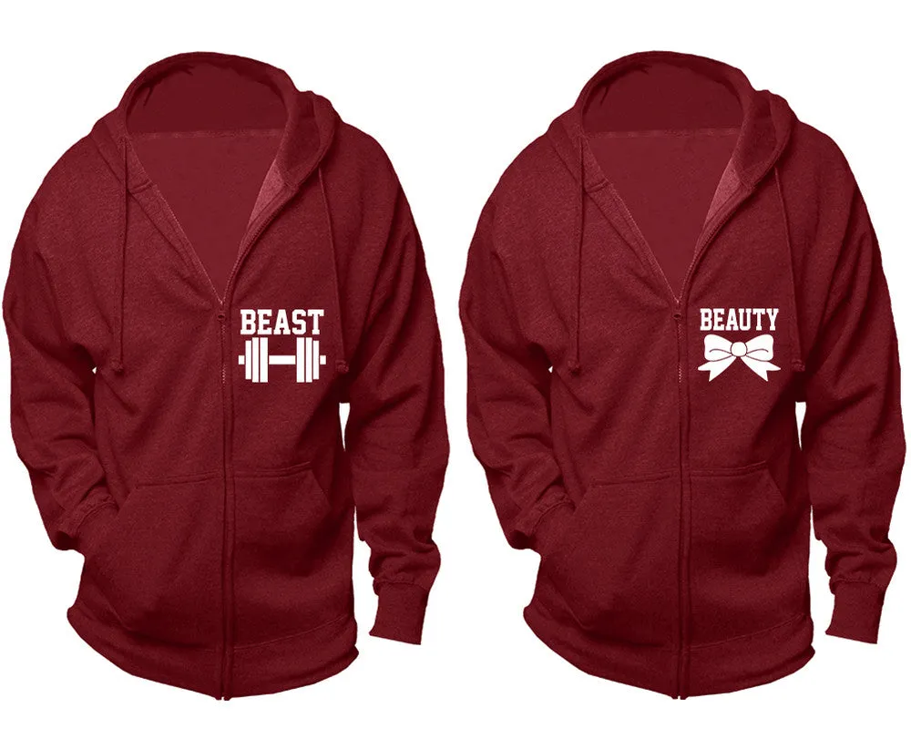Beast & Beauty Couple Matching Zipper Hoodies – Unisex, Sold Separately in All Sizes, Stylish and Comfortable