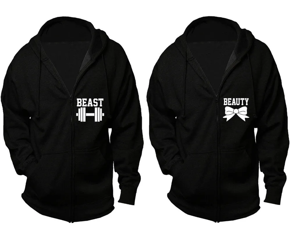 Beast & Beauty Couple Matching Zipper Hoodies – Unisex, Sold Separately in All Sizes, Stylish and Comfortable