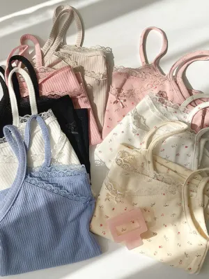 Camisole women's tops Summer short tops  new Vintage lace slim warm joker ladies bottoming cute tops for women Camis