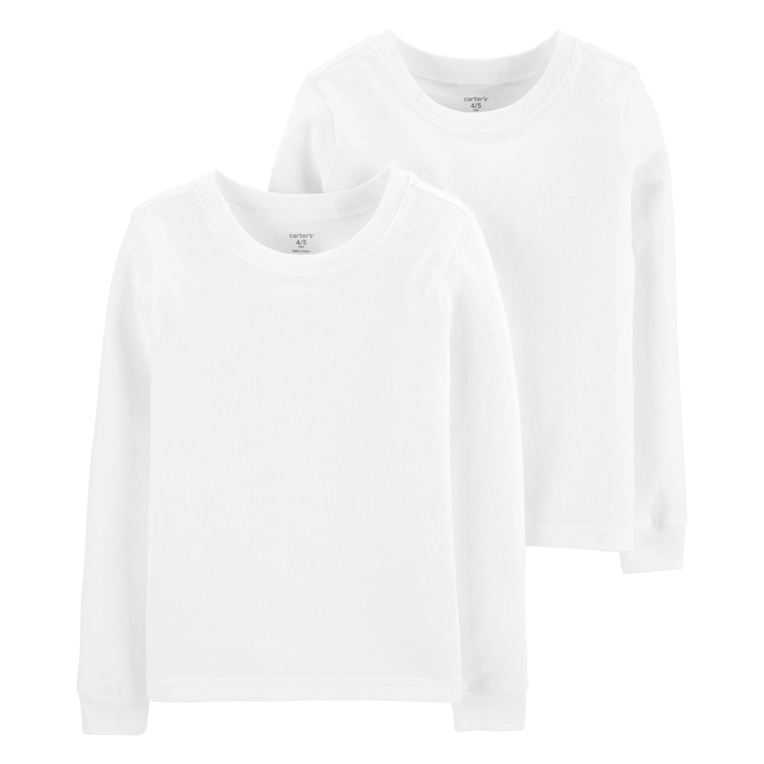Carter's Little Boys' Long Sleeve 2-pack Cotton Undershirts (6/7, White)