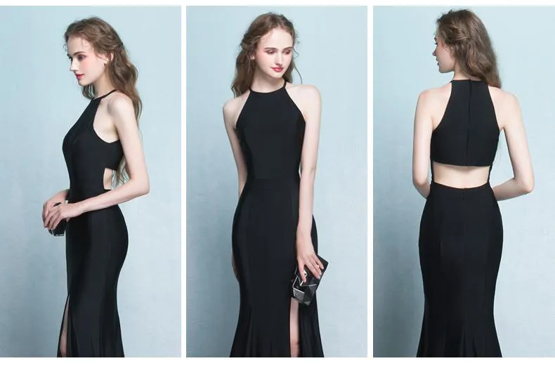 Charming Simple Style Long Sheath Sexy Cheap Black Prom Dresses PFP1091