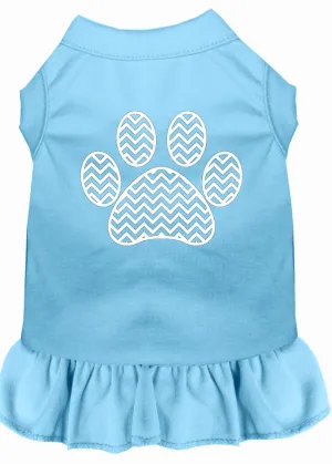 Chevron Paw Screen Print Dress Baby Blue Sm