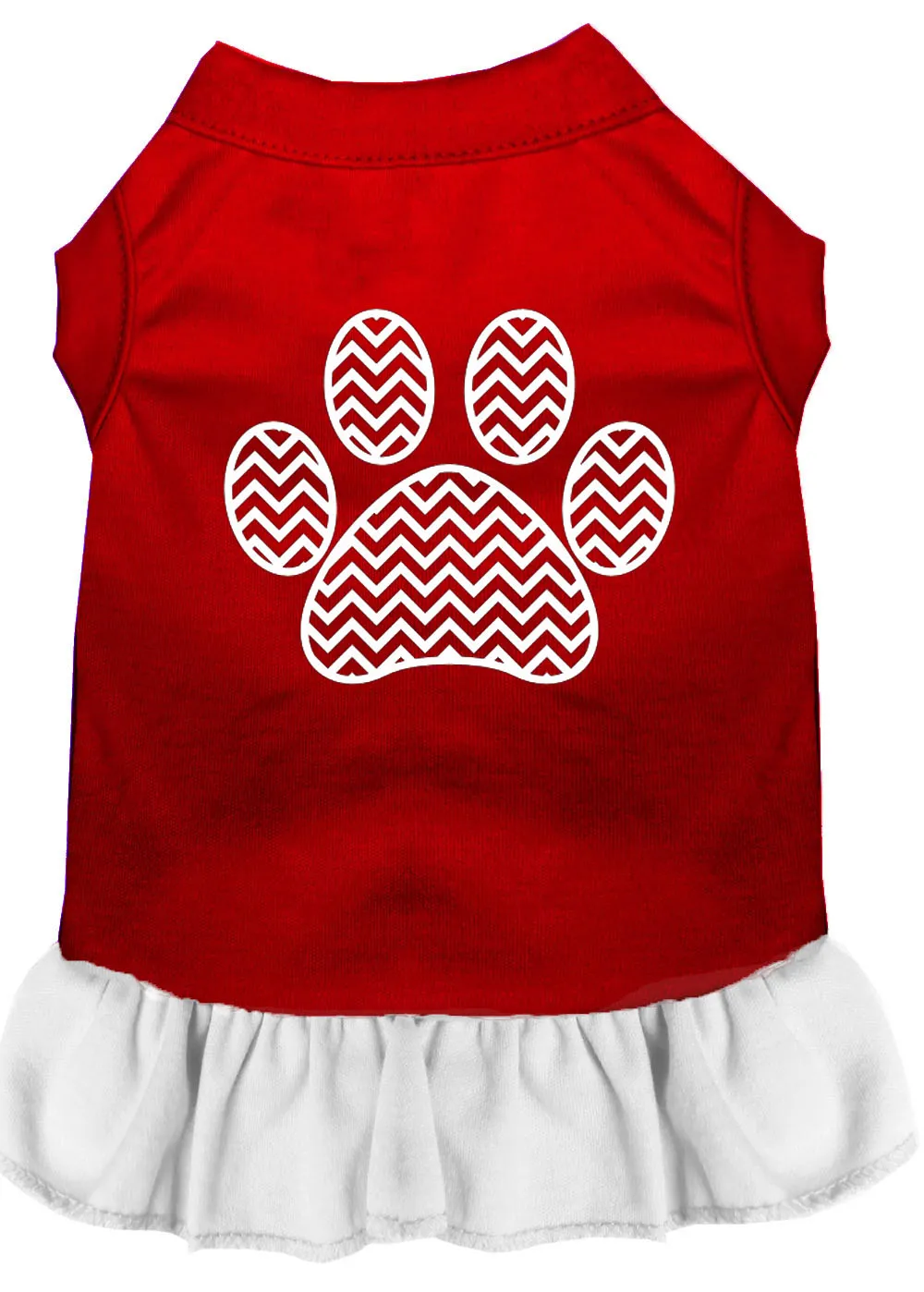 Chevron Paw Screen Print Dress Red With White Med