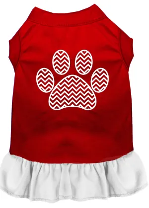 Chevron Paw Screen Print Dress Red With White Med