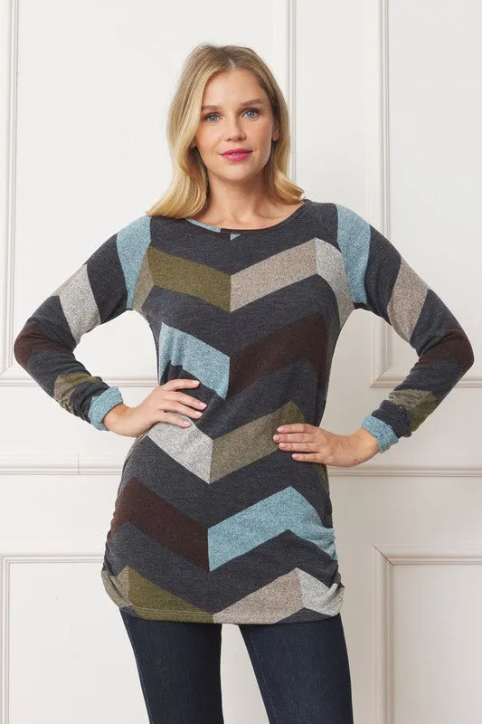 Chevron Shirred Side Accent Top