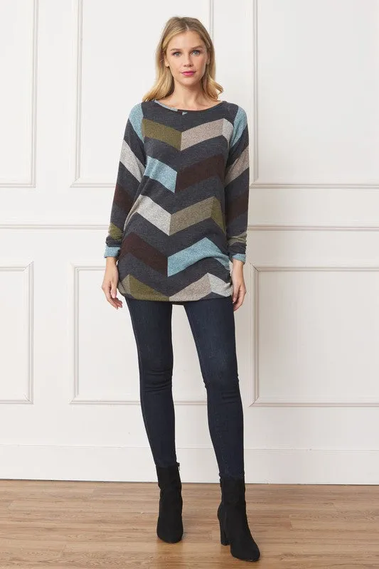 Chevron Shirred Side Accent Top