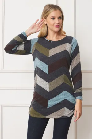 Chevron Shirred Side Accent Top