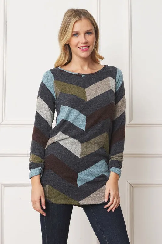 Chevron Shirred Side Accent Top