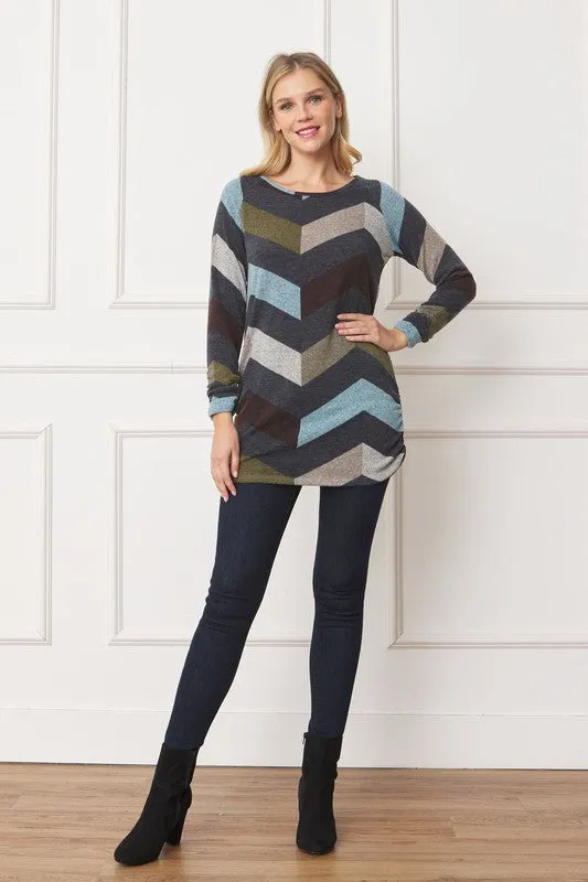 Chevron Shirred Side Accent Top