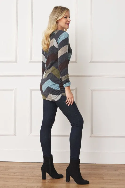 Chevron Shirred Side Accent Top