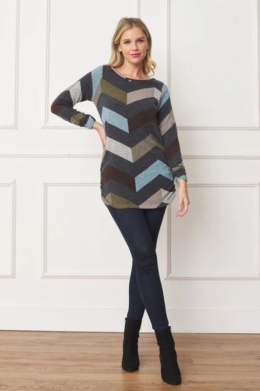 Chevron Shirred Side Accent Top