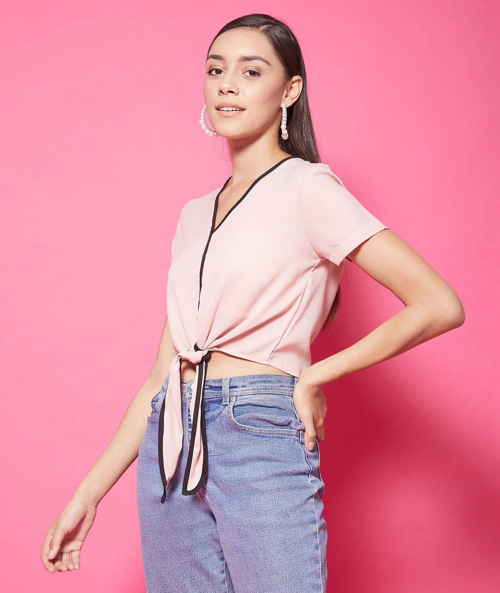 Chimpaaanzee Polyester Crop Tops - Pink