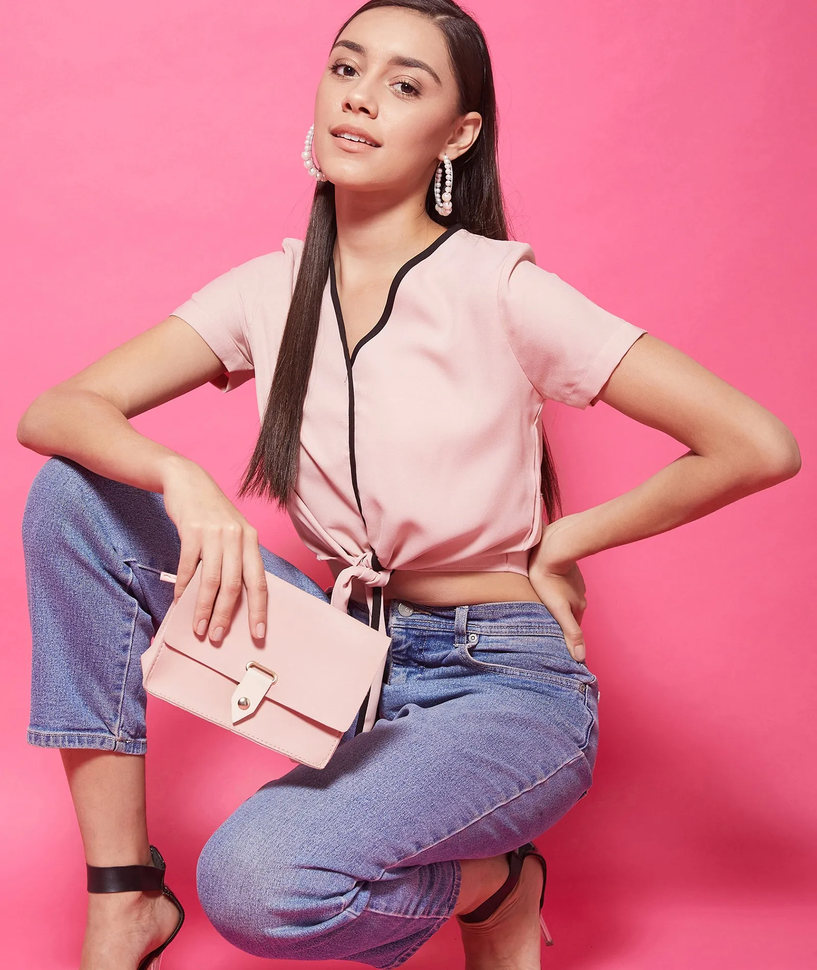 Chimpaaanzee Polyester Crop Tops - Pink