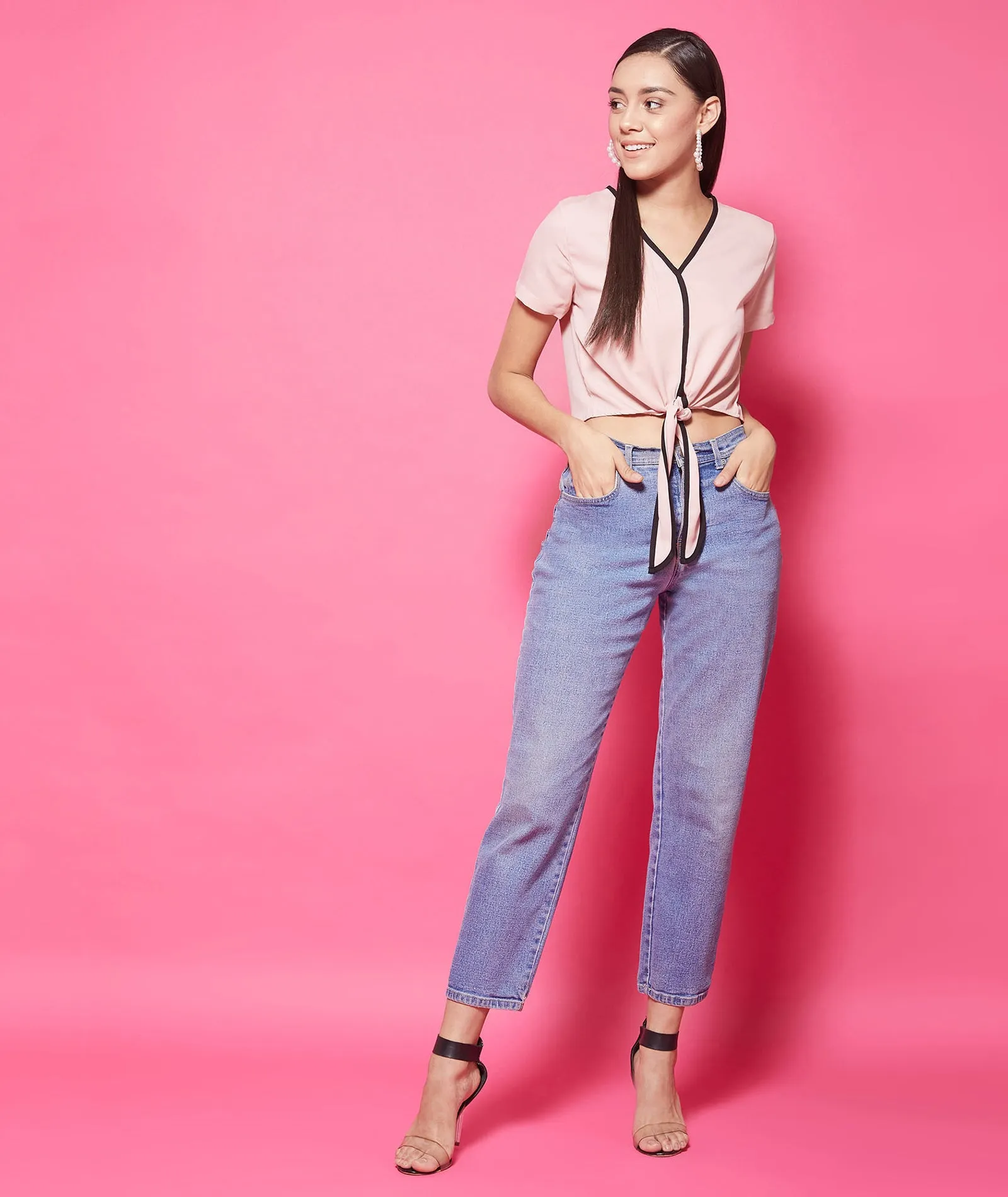 Chimpaaanzee Polyester Crop Tops - Pink