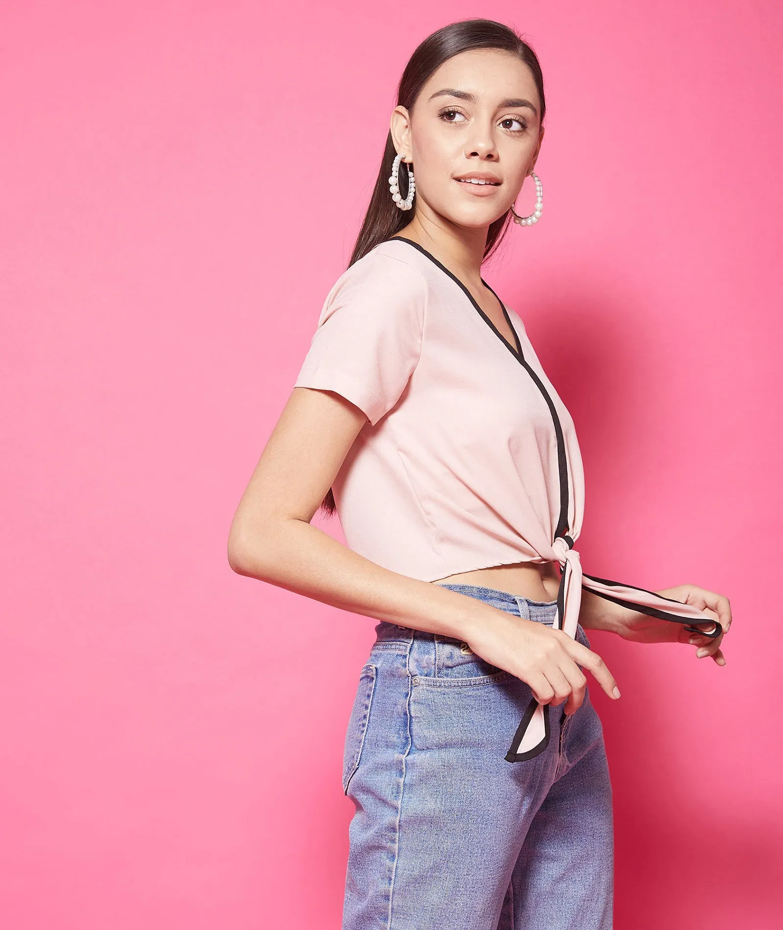 Chimpaaanzee Polyester Crop Tops - Pink