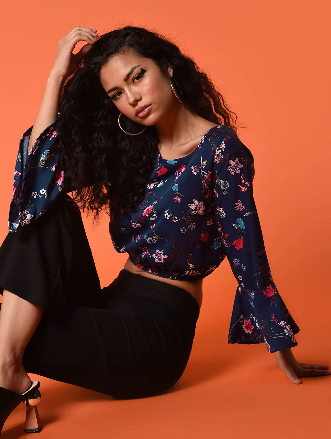 Chimpaaanzee Women Crepe Crop Tops - Navy