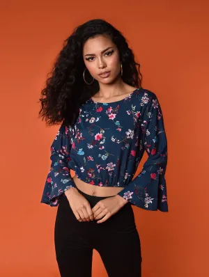 Chimpaaanzee Women Crepe Crop Tops - Navy