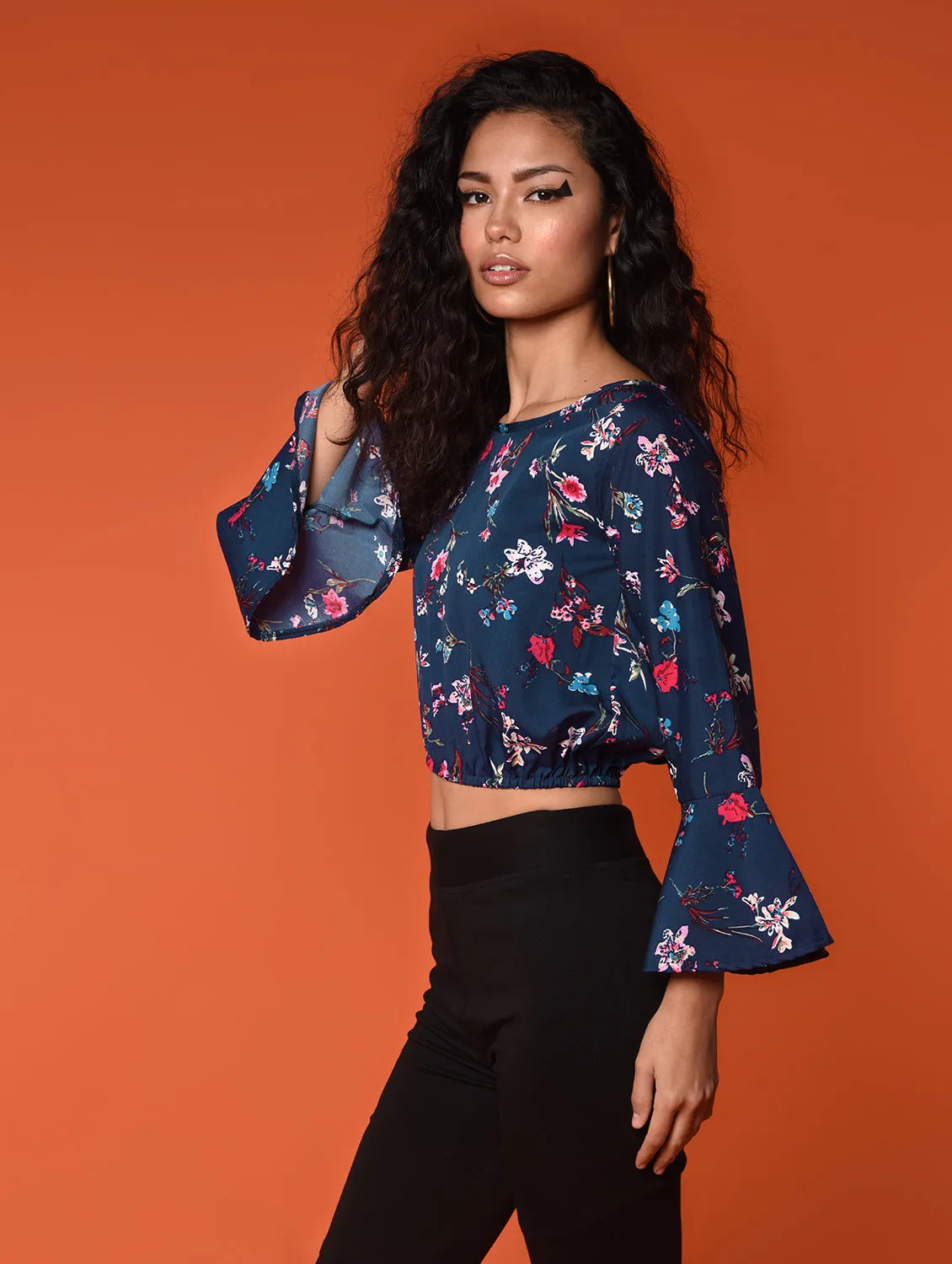 Chimpaaanzee Women Crepe Crop Tops - Navy