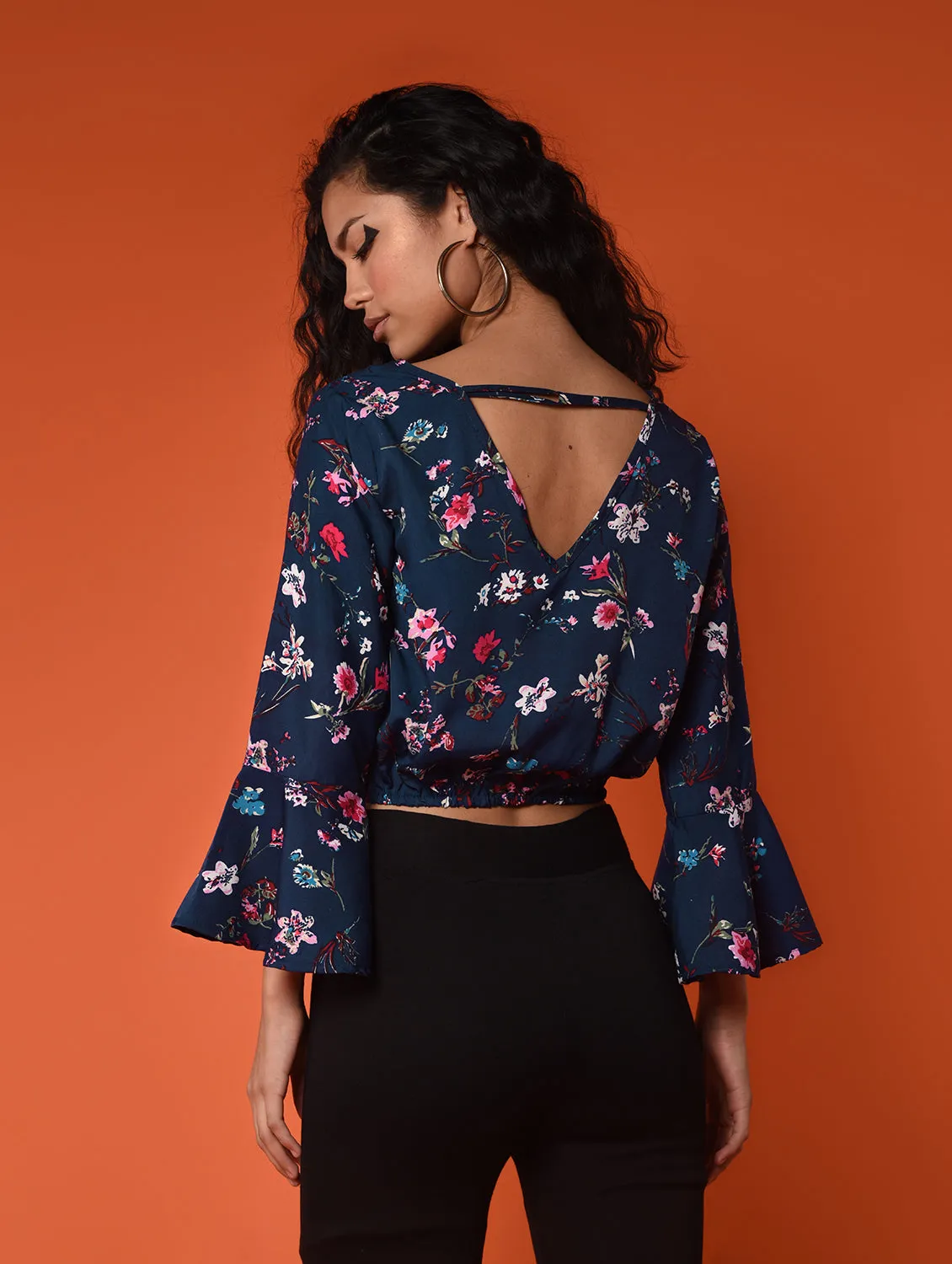 Chimpaaanzee Women Crepe Crop Tops - Navy