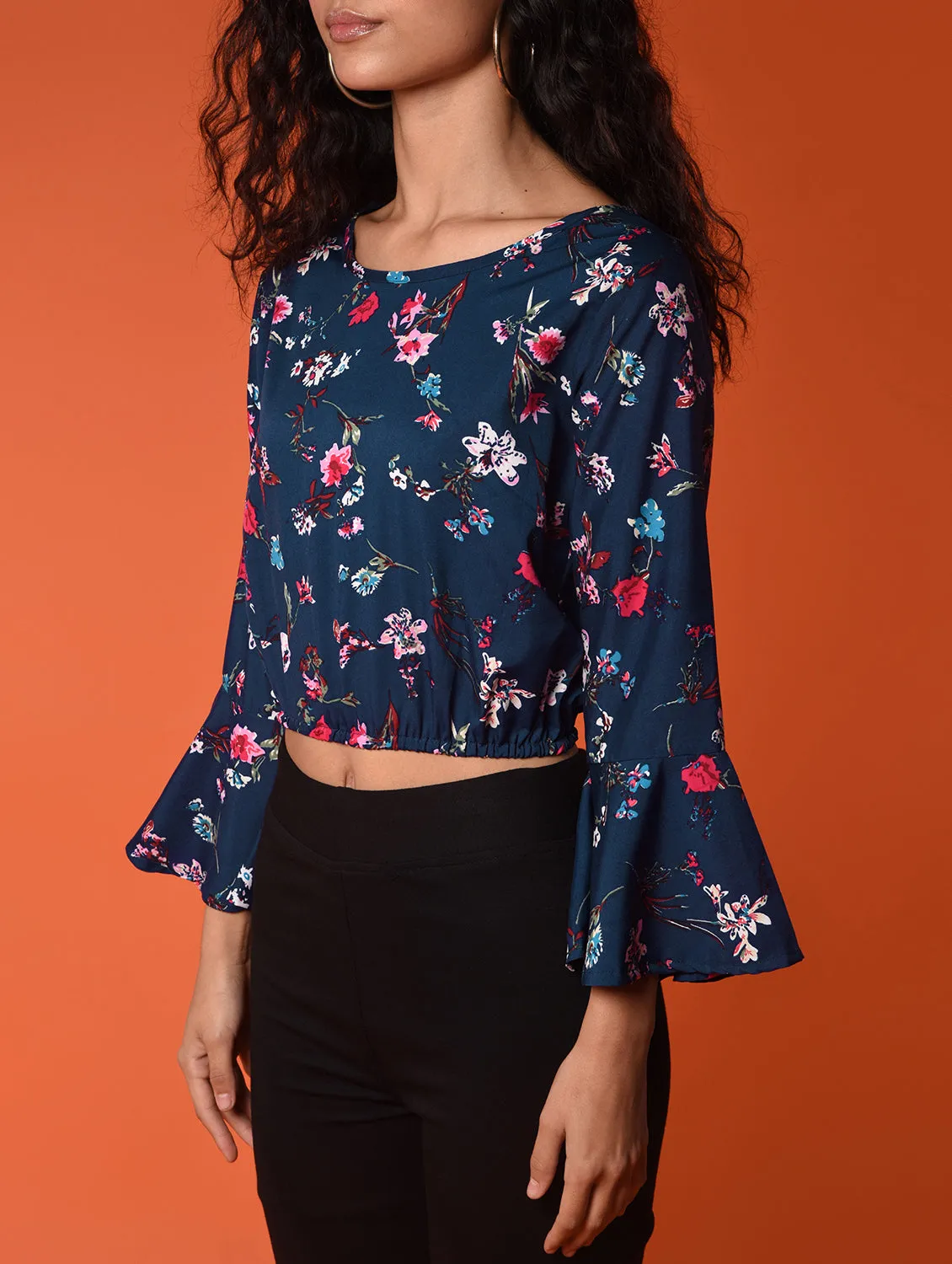Chimpaaanzee Women Crepe Crop Tops - Navy
