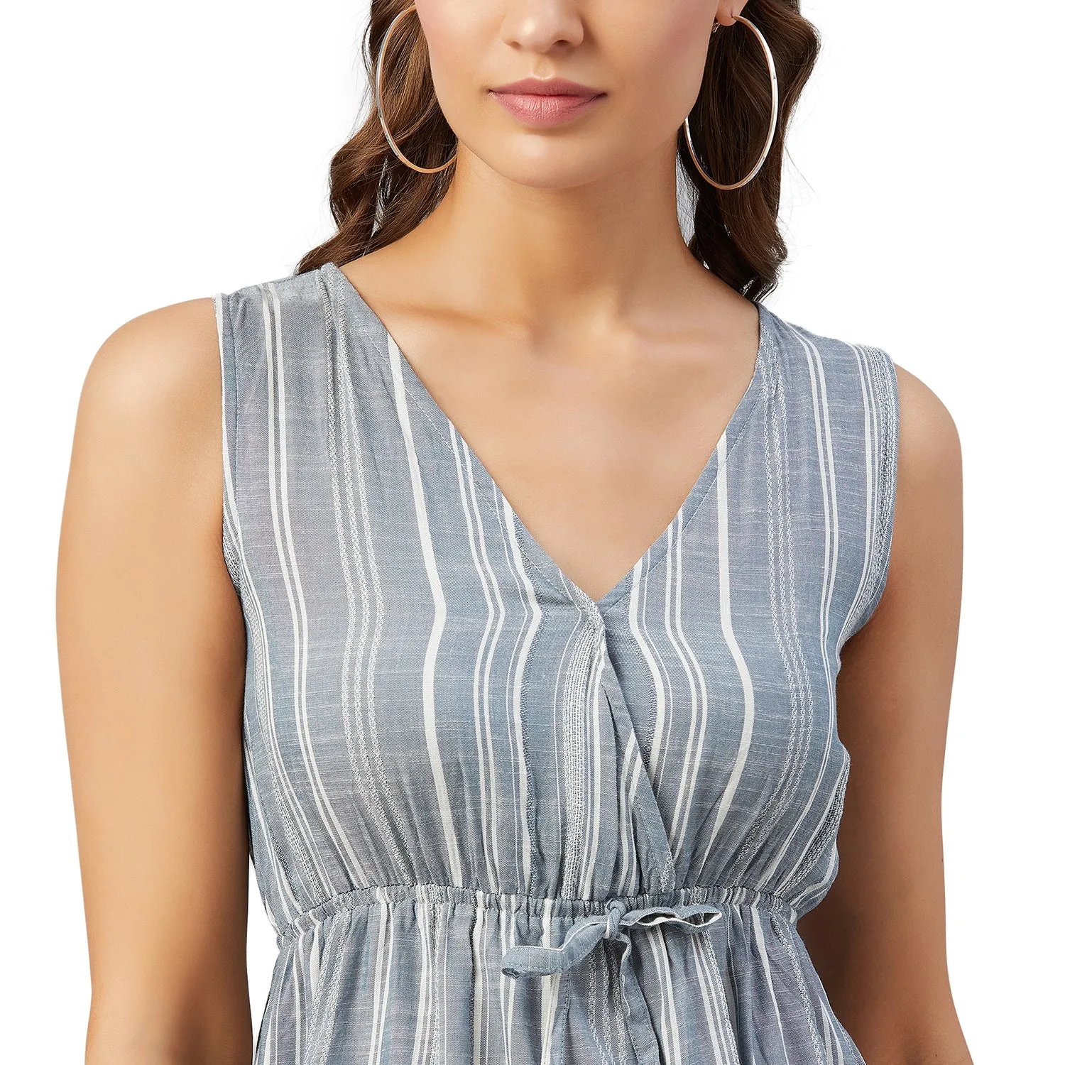 Chimpaaanzee Women Grey Striped Viscose Asymmetrical Top