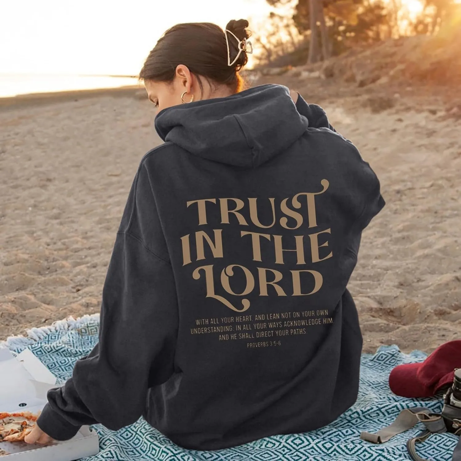 Christian Hoodies for Women Trust in The Lord Bible Verse Graphic Oversized Sweatshirts Casual Long Sleeve Hooded Pullover
