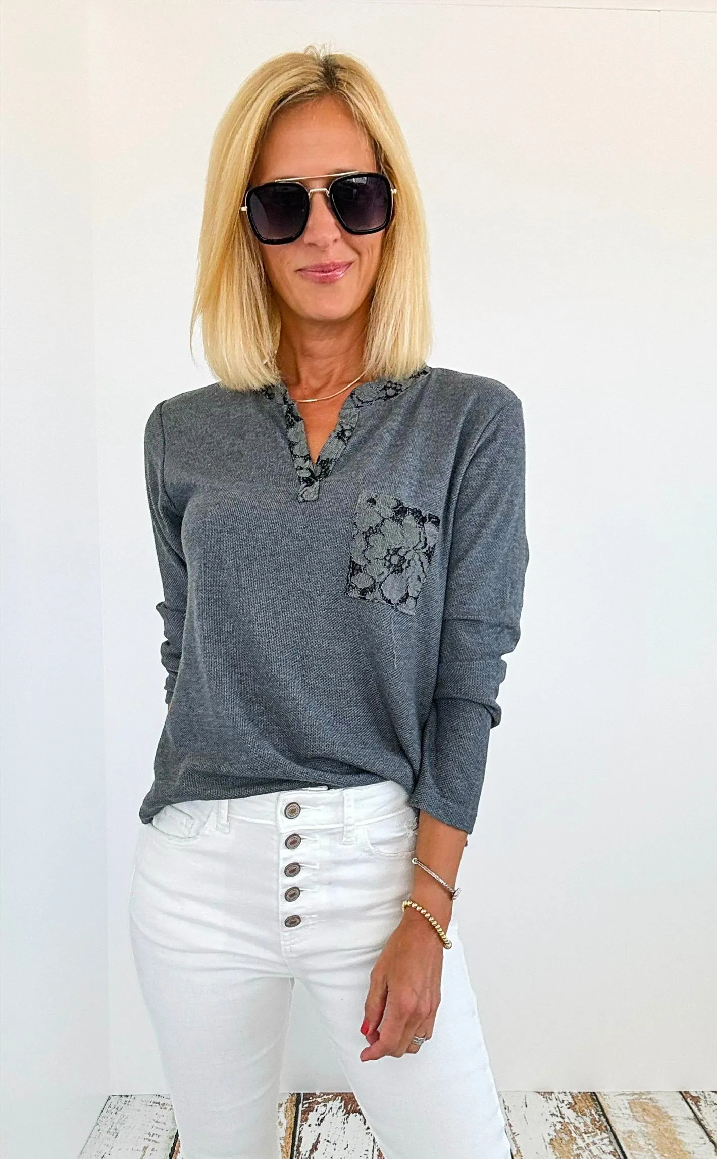 Contrast Lace Printed Italian Pullover