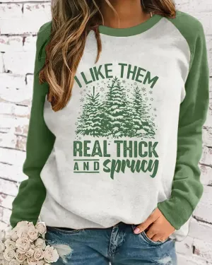 Cozy Christmas Tree & Letter Print Long Sleeve Raglan Sweatshirt
