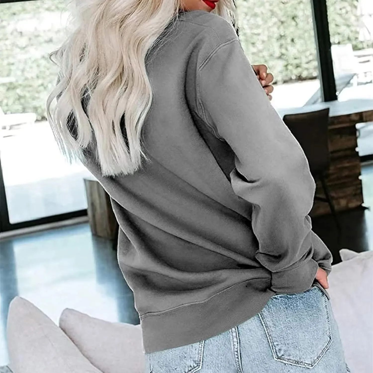 Crewneck Sweatshirts Women Fleece Sweatshirt with Pocket Long Sleeve Shirts Hoodies Pullover Cute Sweaters Tops