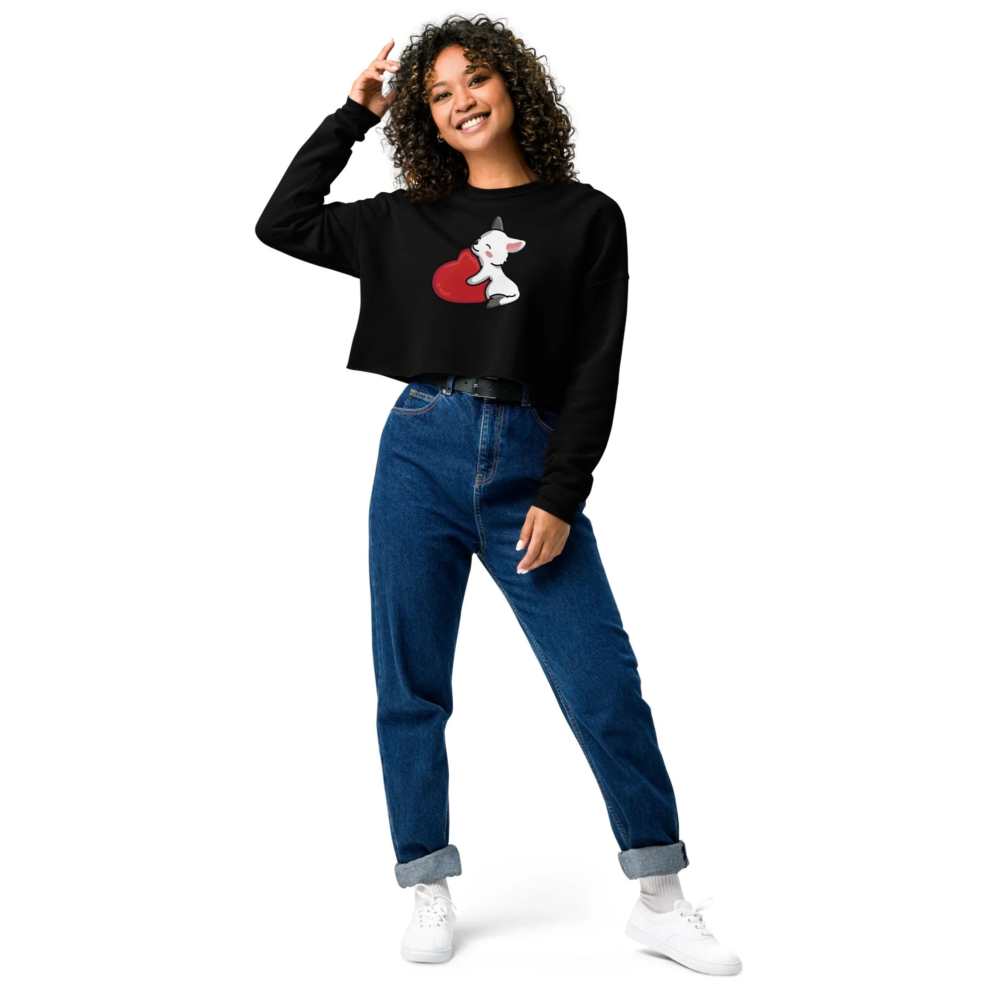 Crop Sweatshirt Womens (Cute Dog With Heart - Dog Love Heart 0027)