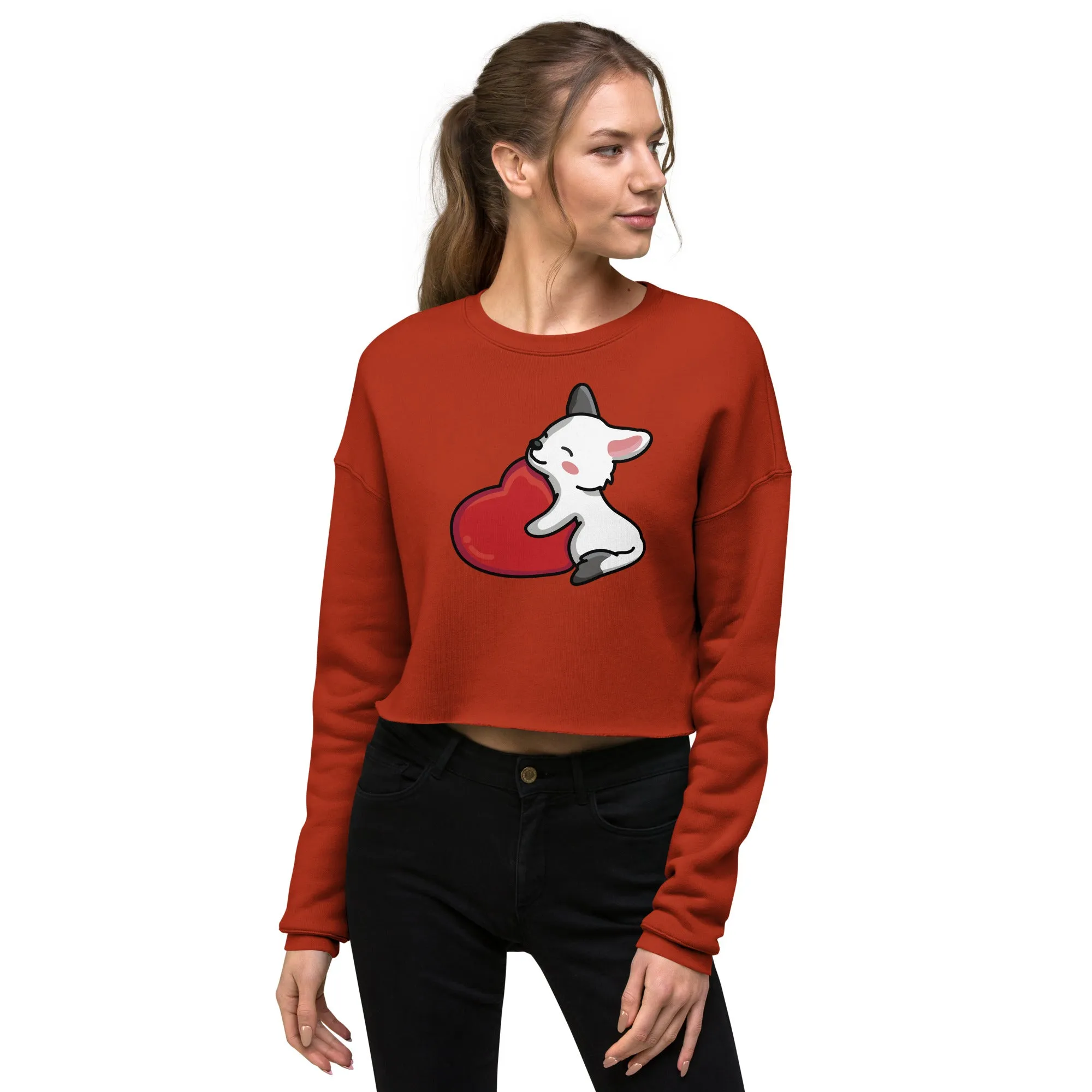 Crop Sweatshirt Womens (Cute Dog With Heart - Dog Love Heart 0027)