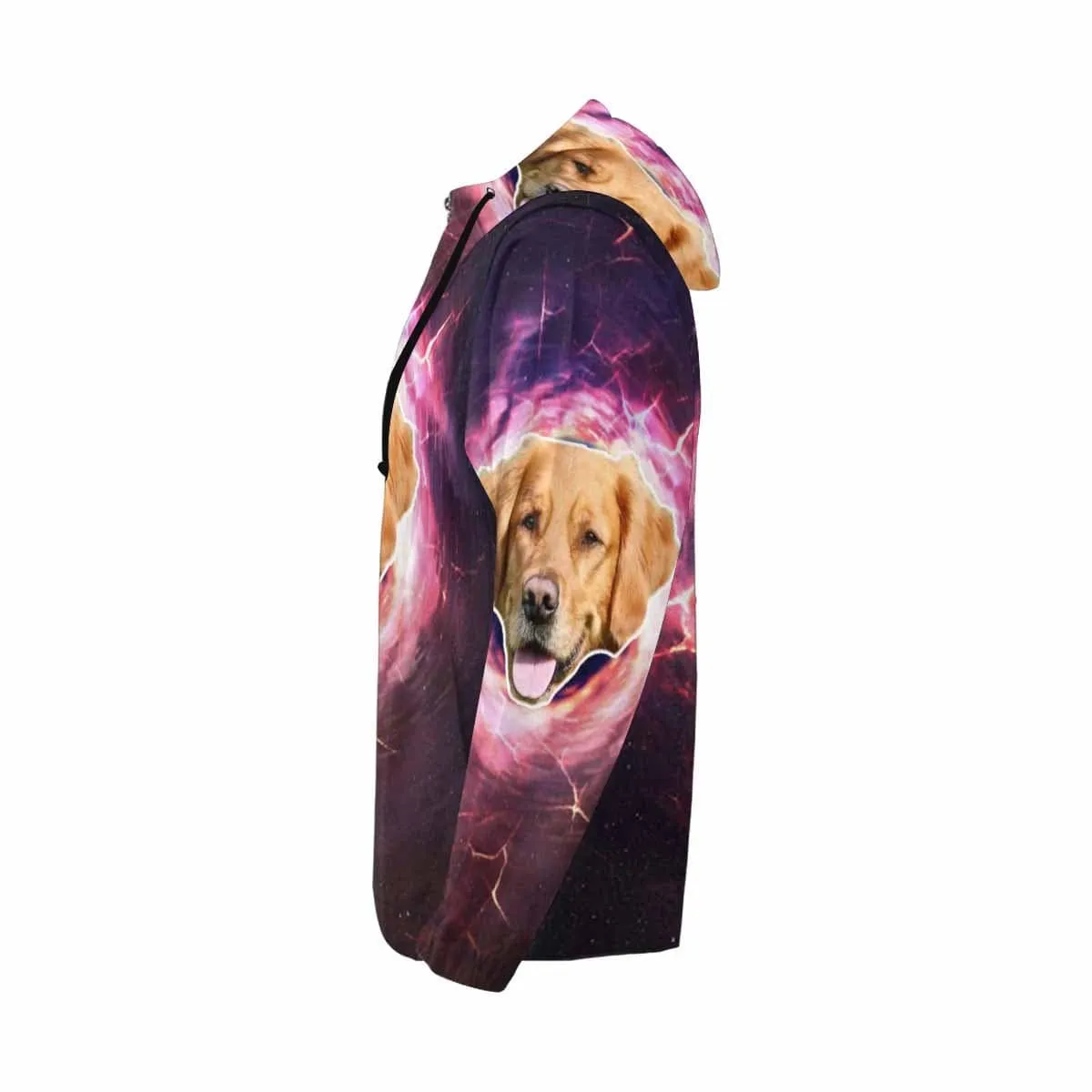 Custom Dog Face Full Zip Hoodie Design Purple Magic Men's All Over Print Hoodie with Pet Photo