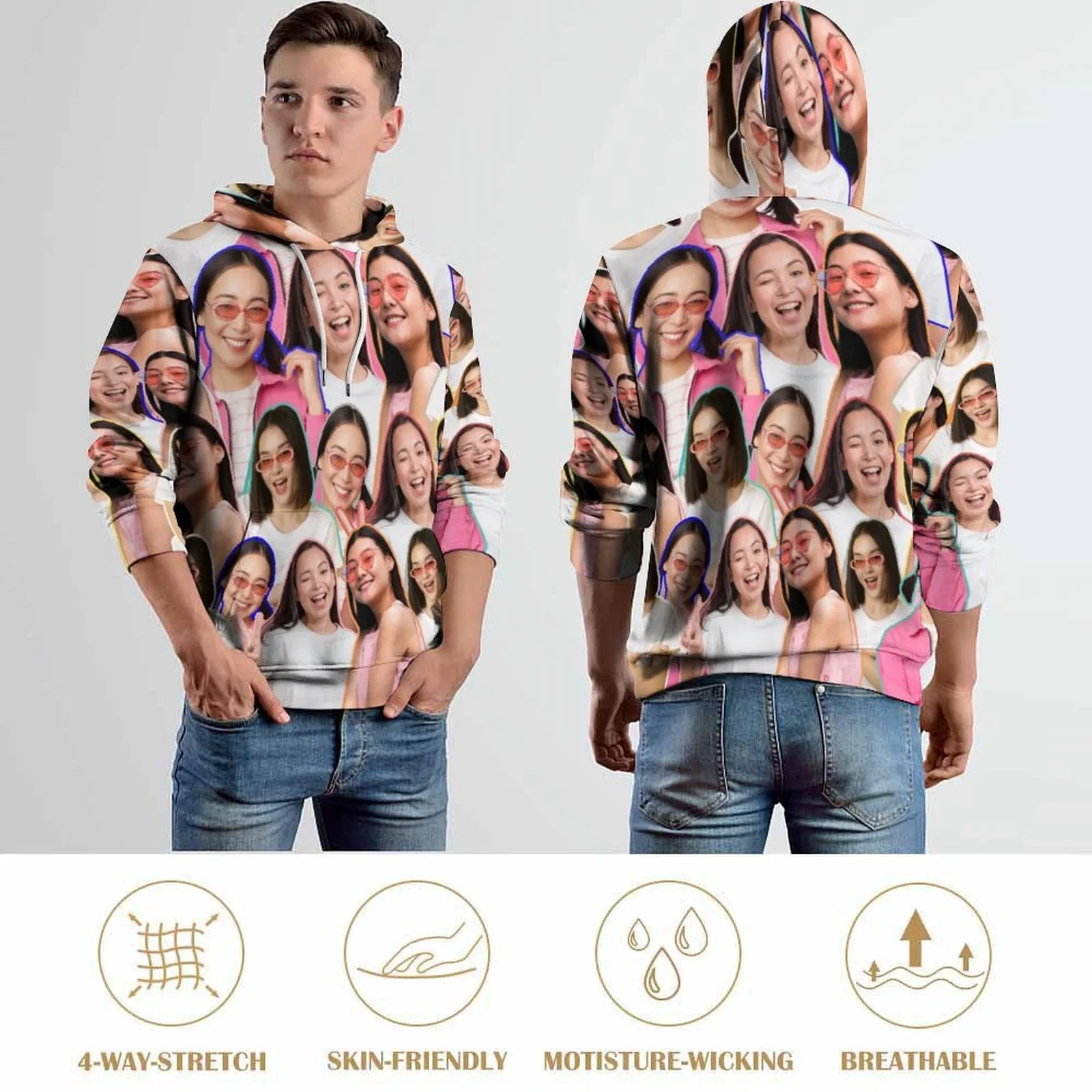 Custom Photo Outline Unisex Hoodie Personalized Photo Unisex Loose Pullover Hoodie
